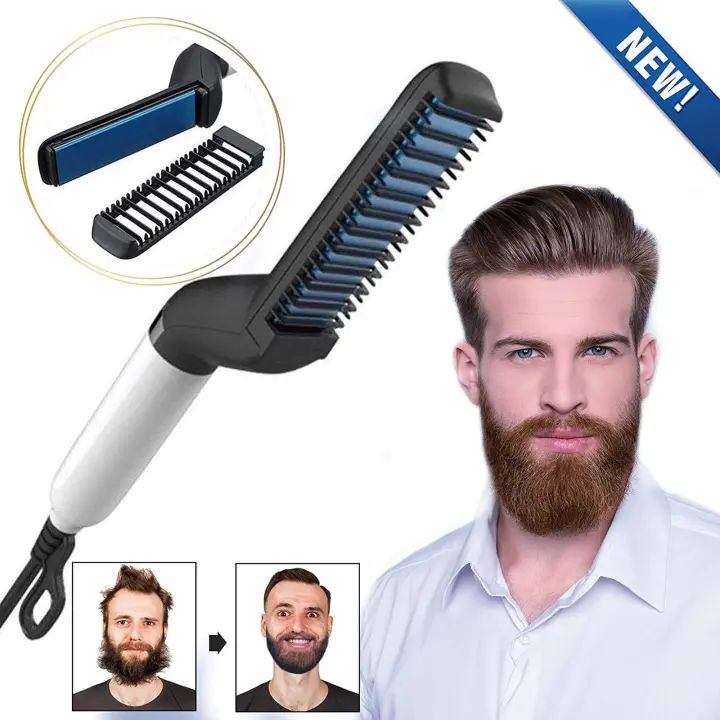 Men’s Hair & Beard Straightening Comb | Quick Electric Styler Brush